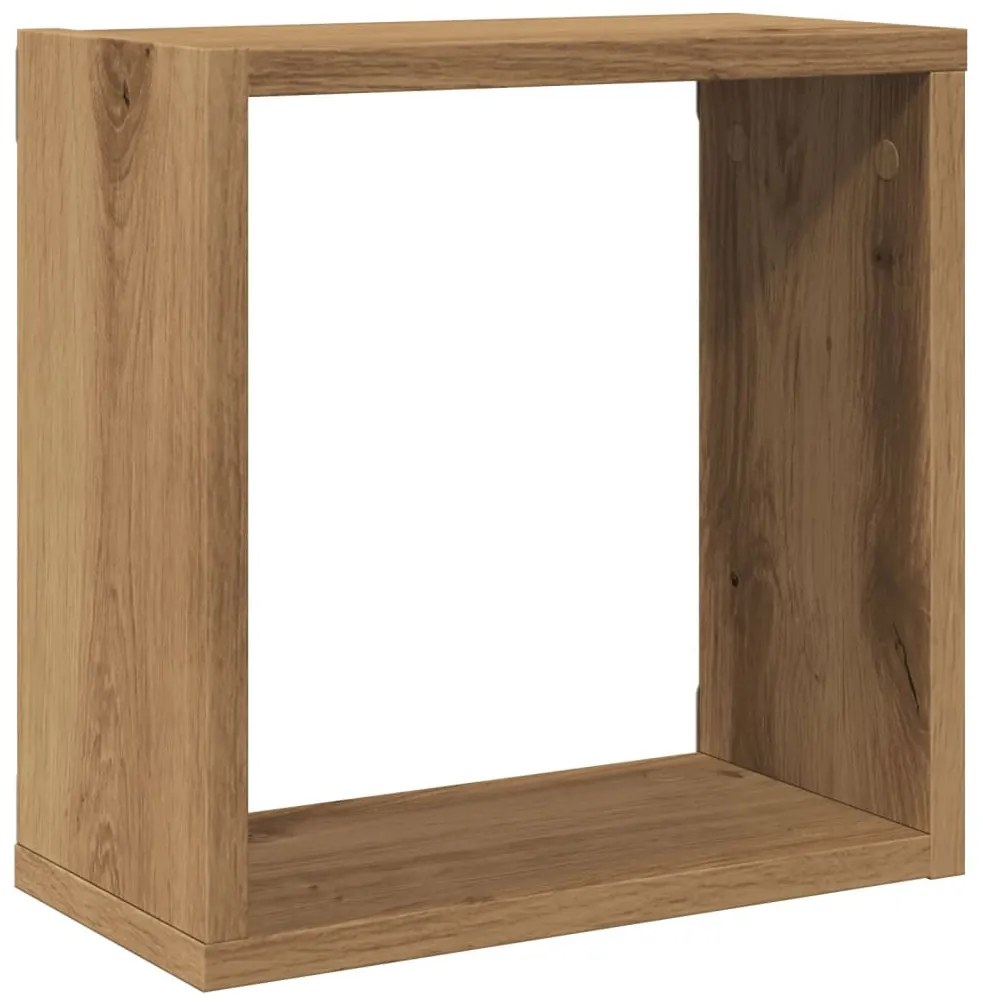 4 db kézműves tölgyszínű szerelt fa fali kockapolc 30x15x30 cm
