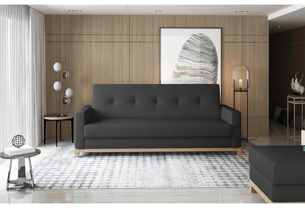 Fekete kinyitható-tárolóhelyes kanapé 216 cm Selene – ELTAP