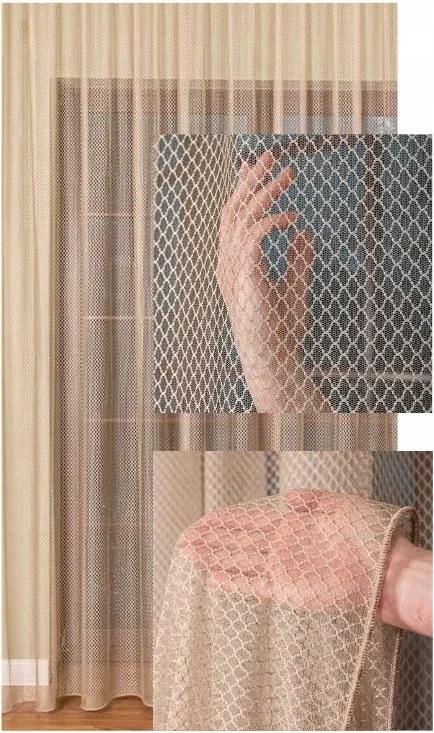 Függöny Világos Bézs Háló Elegáns Modern Szalag Sz. 340x260