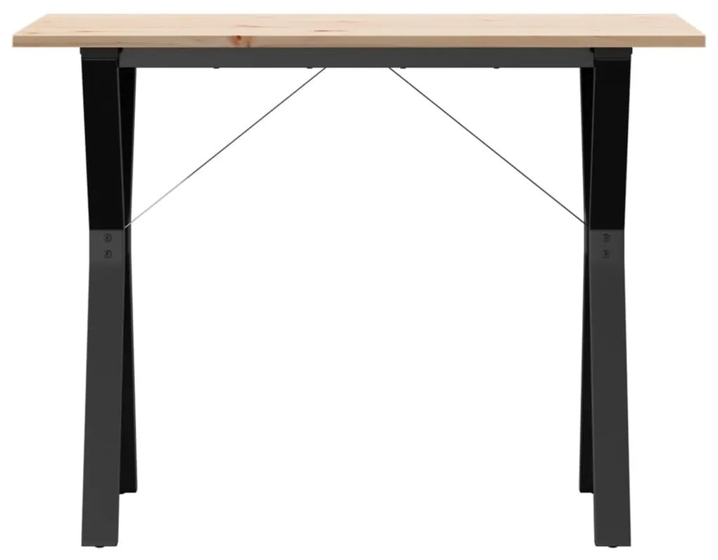 Tömör fenyőfa és acél étkezőasztal Y-vázzal 100x50x75 cm