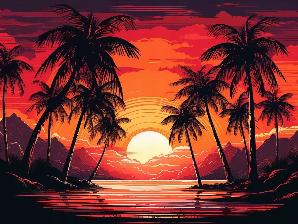 Poszter 100x75cm Pálmafák a lagúnánál