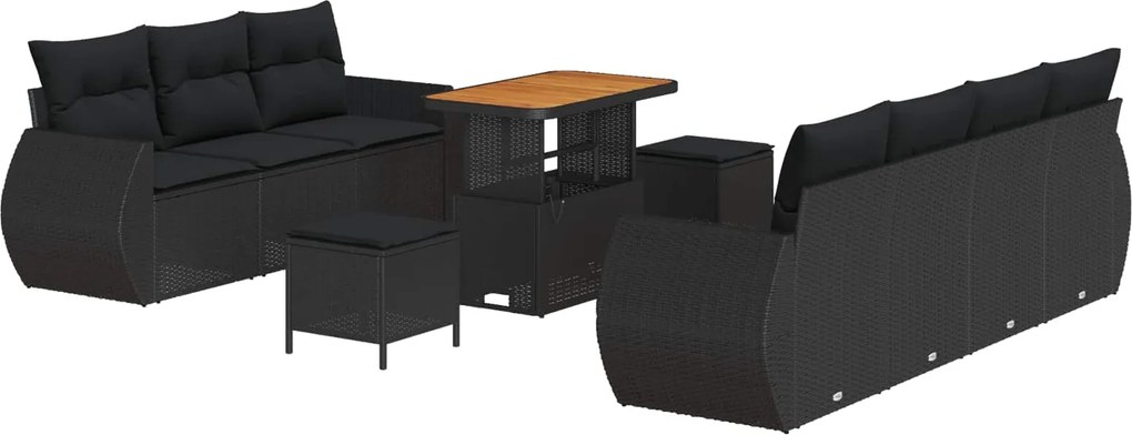 vidaXL Kerti Kanapé Szett párnával tárolóval 10 pcs Fekete polirattan