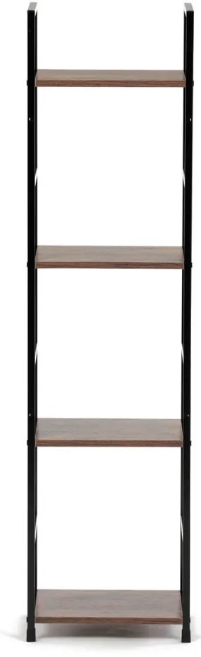 Bibliotecă, 4 rafturi, decor lemn vintage, MDF, lac negru
