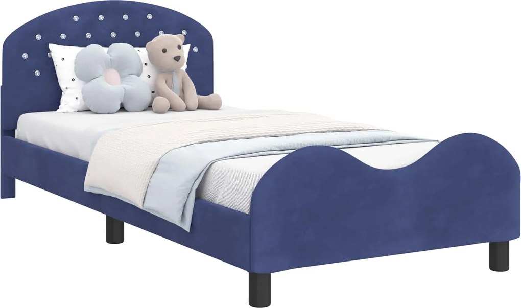 vidaXL Gyerekágy kerettel Rendőrségi kék 90 x 190 cm Bársony