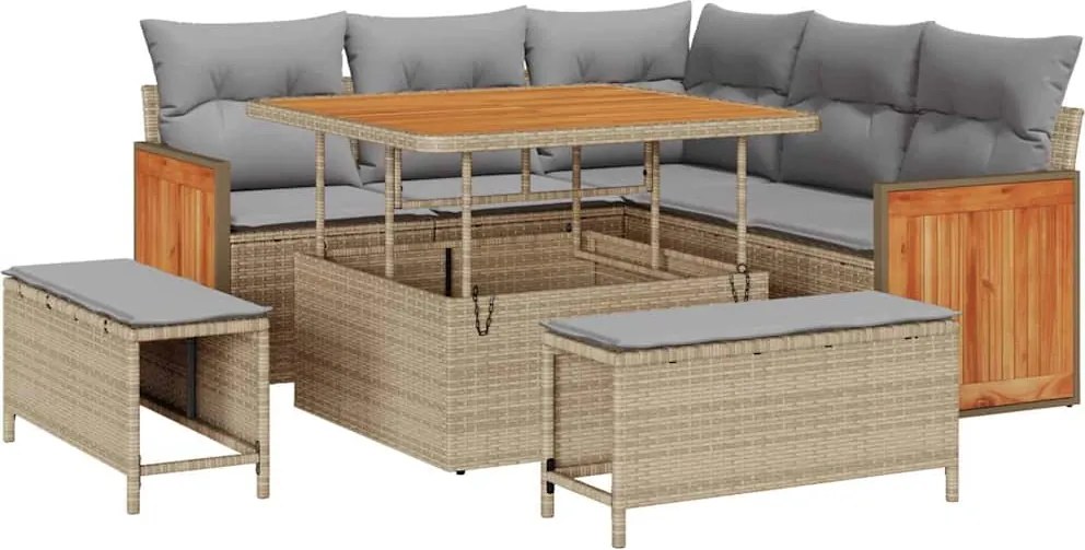 vidaXL Kerti Kanapé Szett 9 pcs Beige és Világosszürke polirattan