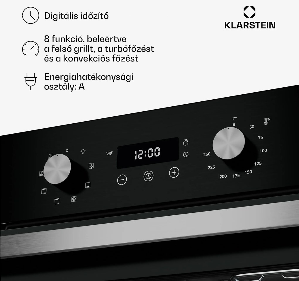Klarstein SpaceSmart beépíthető sütő | Kompakt | 45 cm | 41 liter | 8 funkció