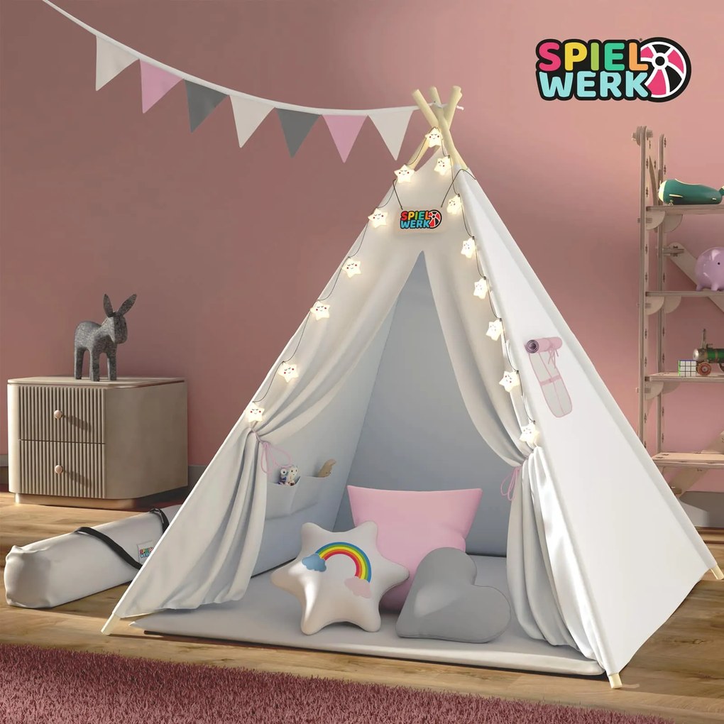 Spielwerk® Gyermeksátor Teepee 160x120x120cm - rózsaszín