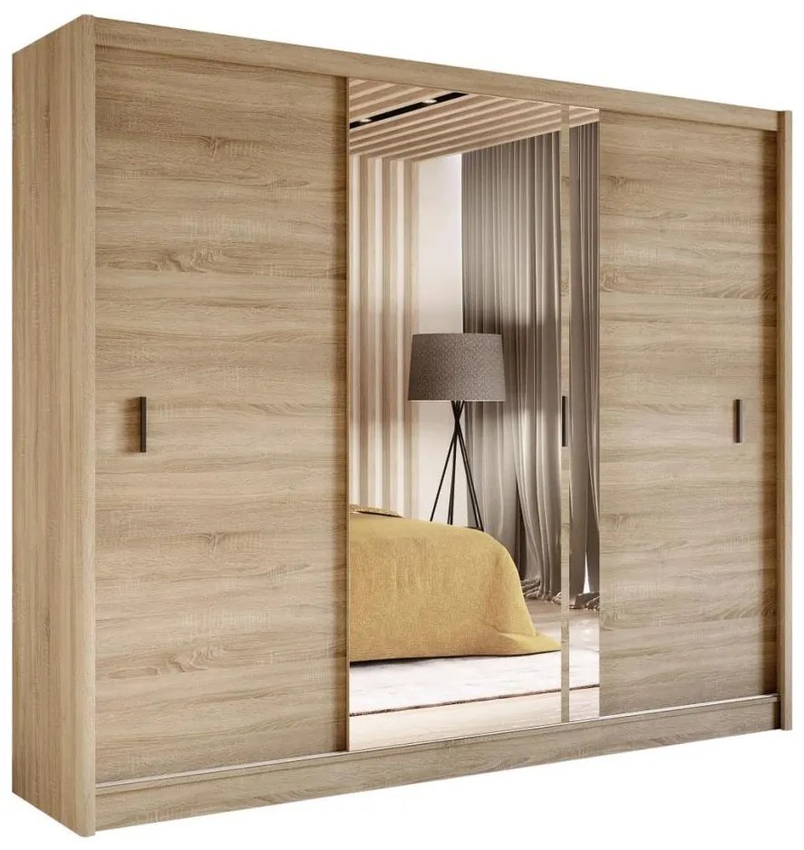 SABRINA gardróbszekrény tükörrel, 250x215 cm, sonoma tölgy OSLO 250 Sonoma