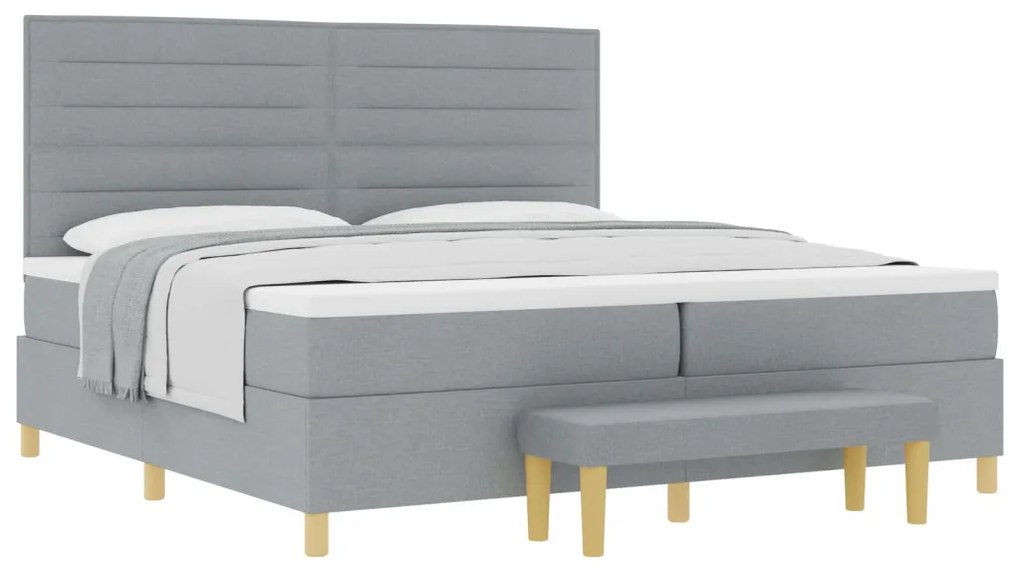 Boxspring Ágy Matracokkal és Pad Light Grey 200x200 cm Szövet