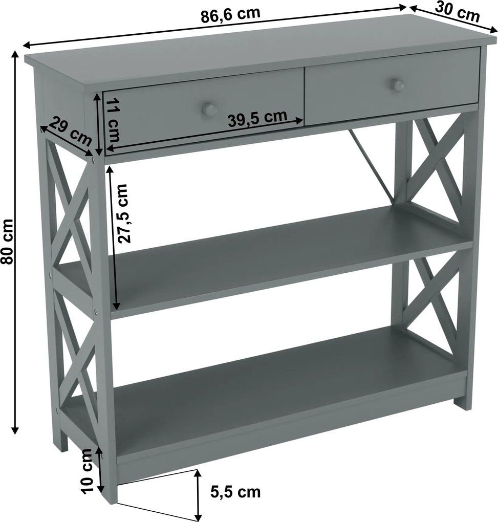 Konzolasztal, szürke, LOMIR