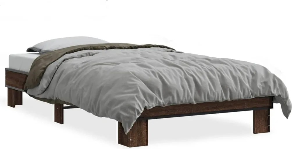 vidaXL barna tölgyszínű szerelt fa és fém ágykeret 90 x 190 cm