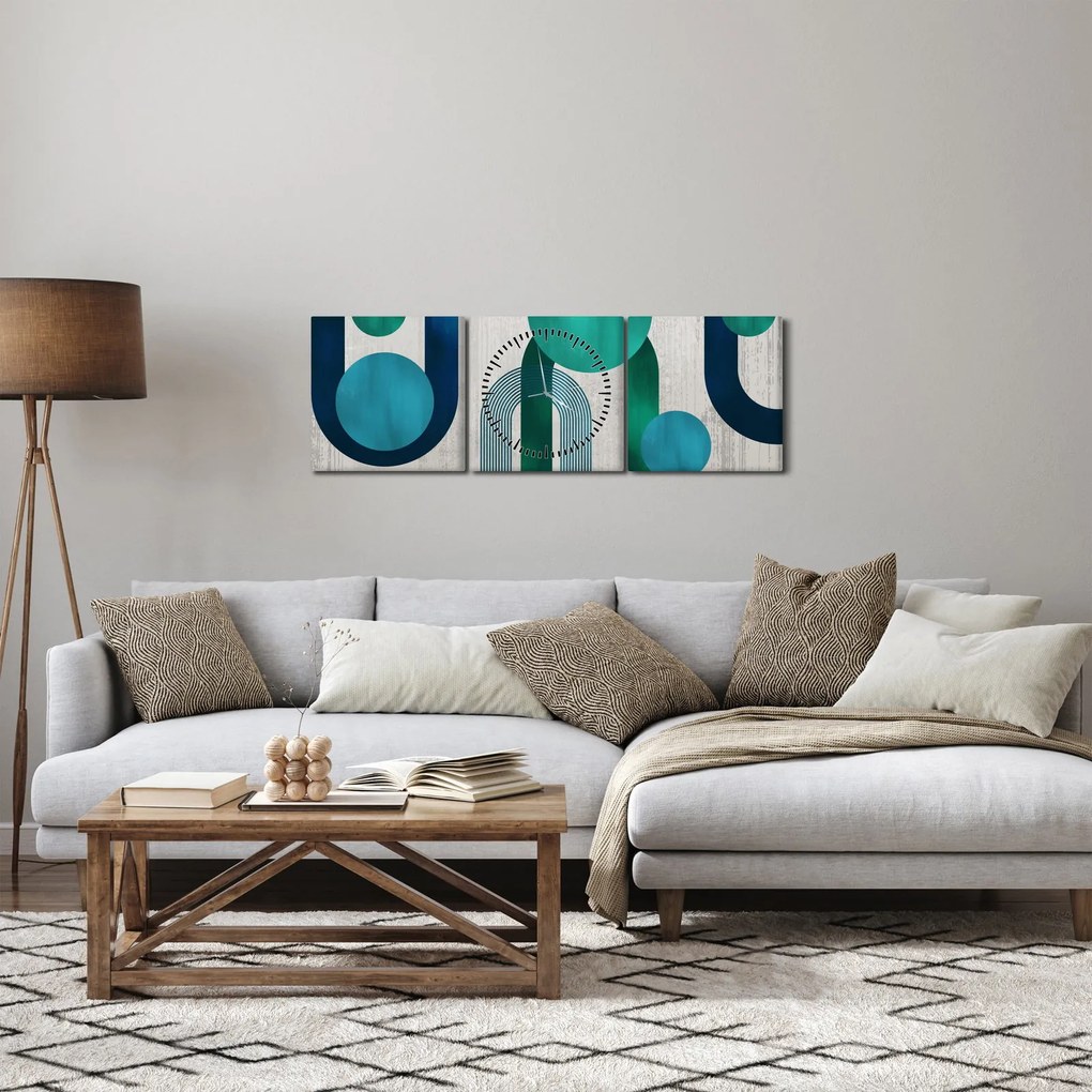 Kép - Vonalak és kör alakzatok (órával) (90x30 cm)