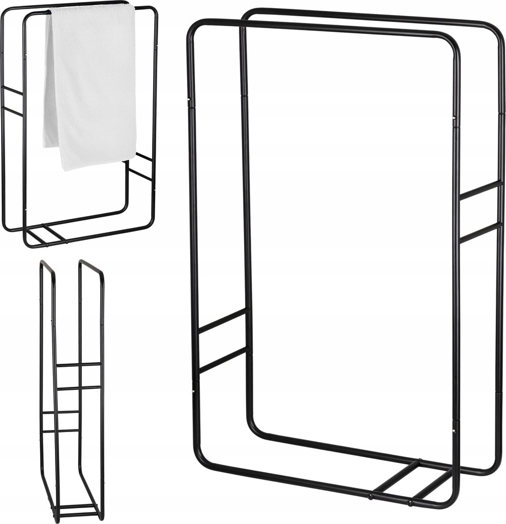 Állvány Törölközőtartó Loft Fekete Fém Álló Fürdőszoba Szárító