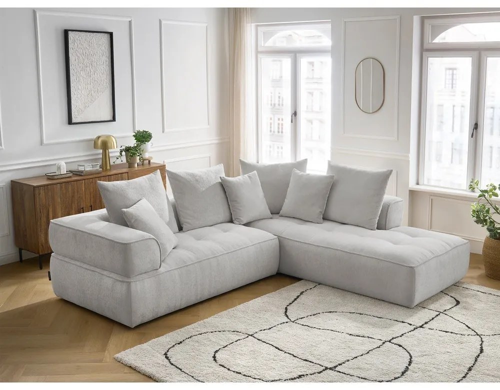 Világosszürke zsenília sarokkanapé (jobb oldali-L alakú) Whesley – Bobochic Paris