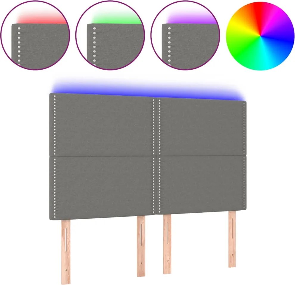 vidaXL sötétszürke szövet LED-es fejtámla 144x5x118/128 cm