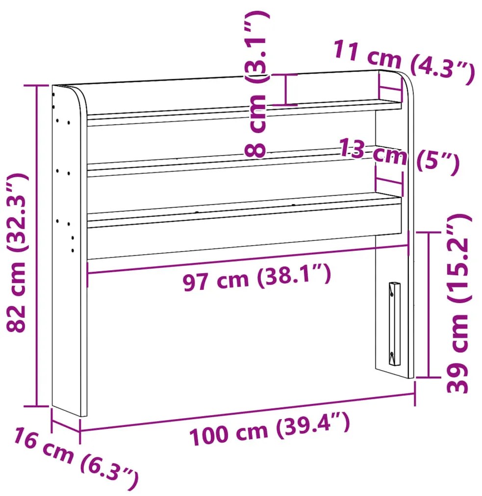 fehér tömör fenyőfa fejtámla polcokkal 90 cm
