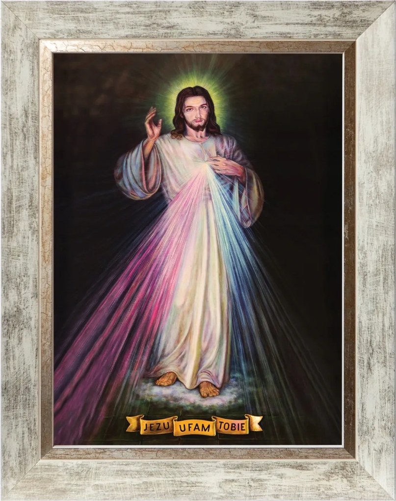 Jézus Bízom Benned Vallásos Vászonkép Fehér Díszített Keretben 30X40