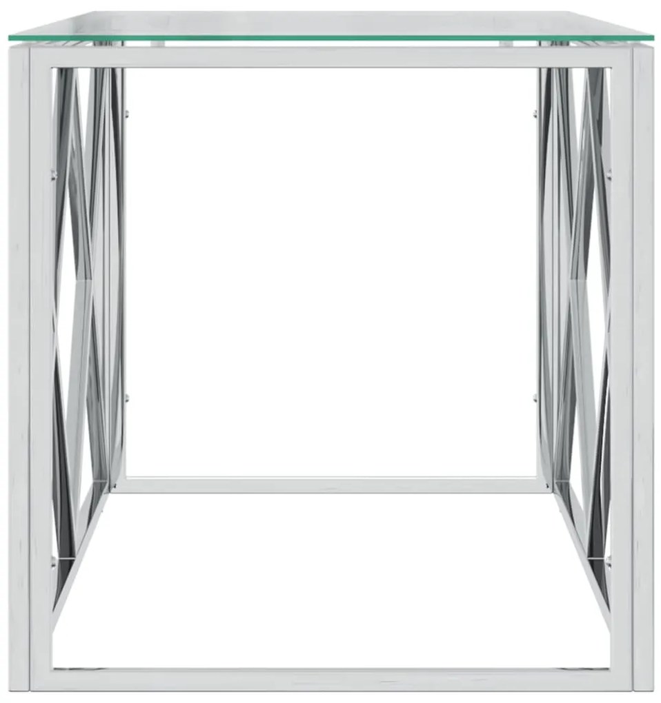 Üveg és rozsdamentes acél dohányzóasztal 110x45x45 cm
