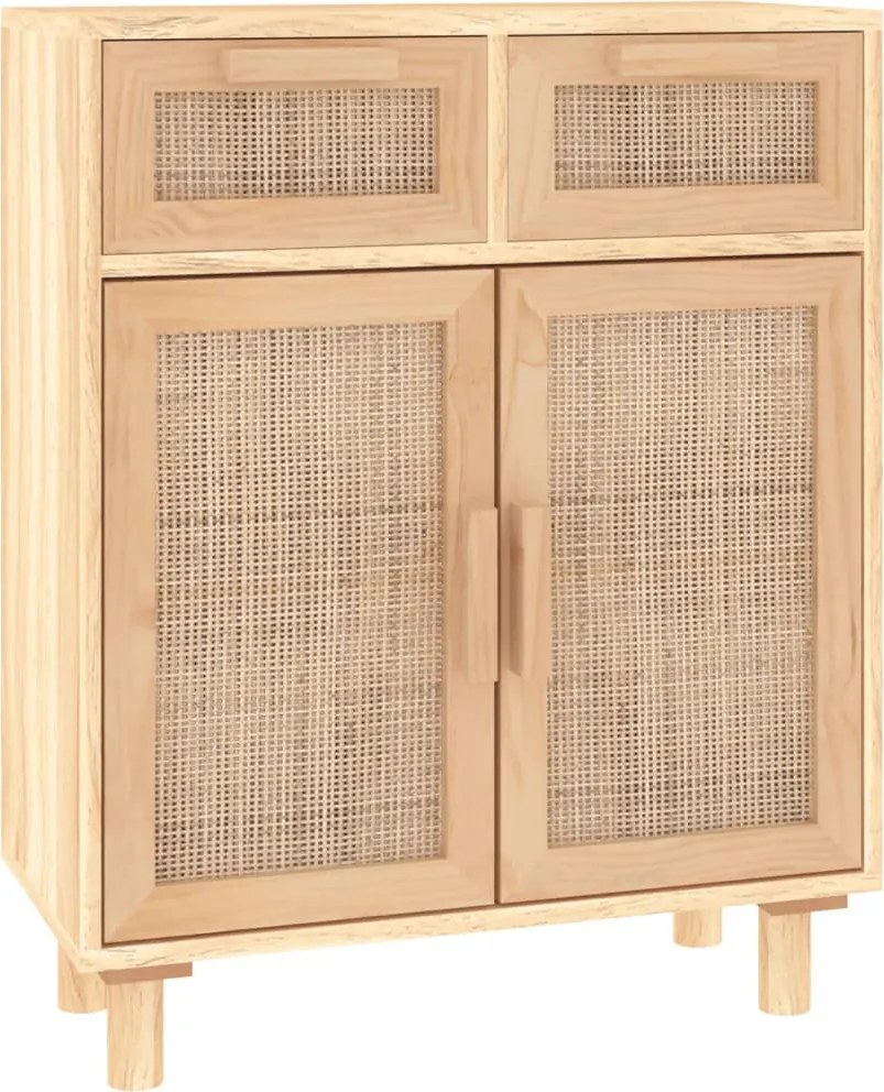 vidaXL barna tömör fenyő/természetes rattan tálalószekrény 60x30x75cm