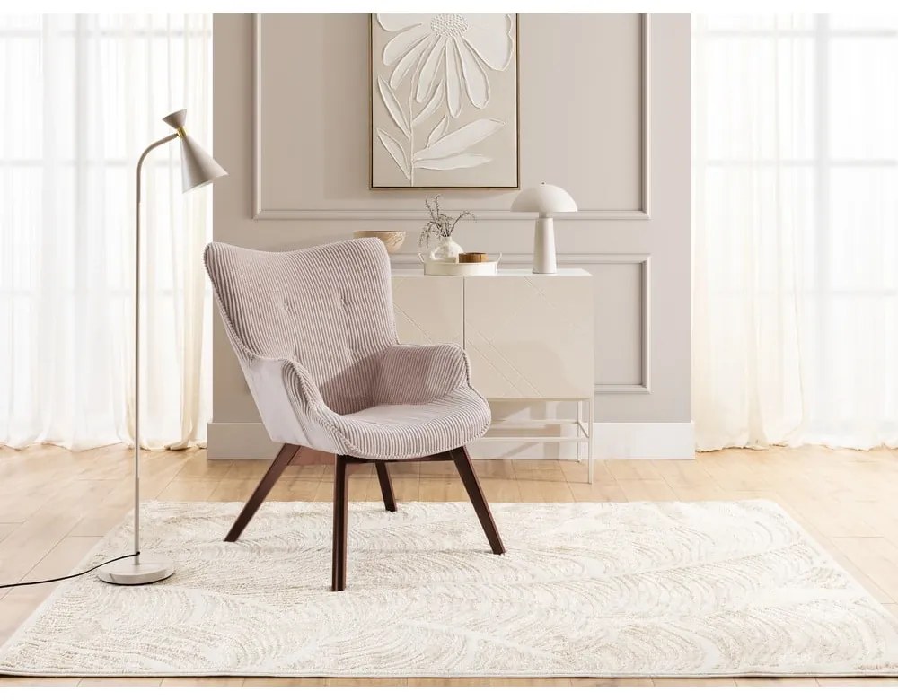 Világos rózsaszín kordbársony fotel lábtartóval Niko – Ropez