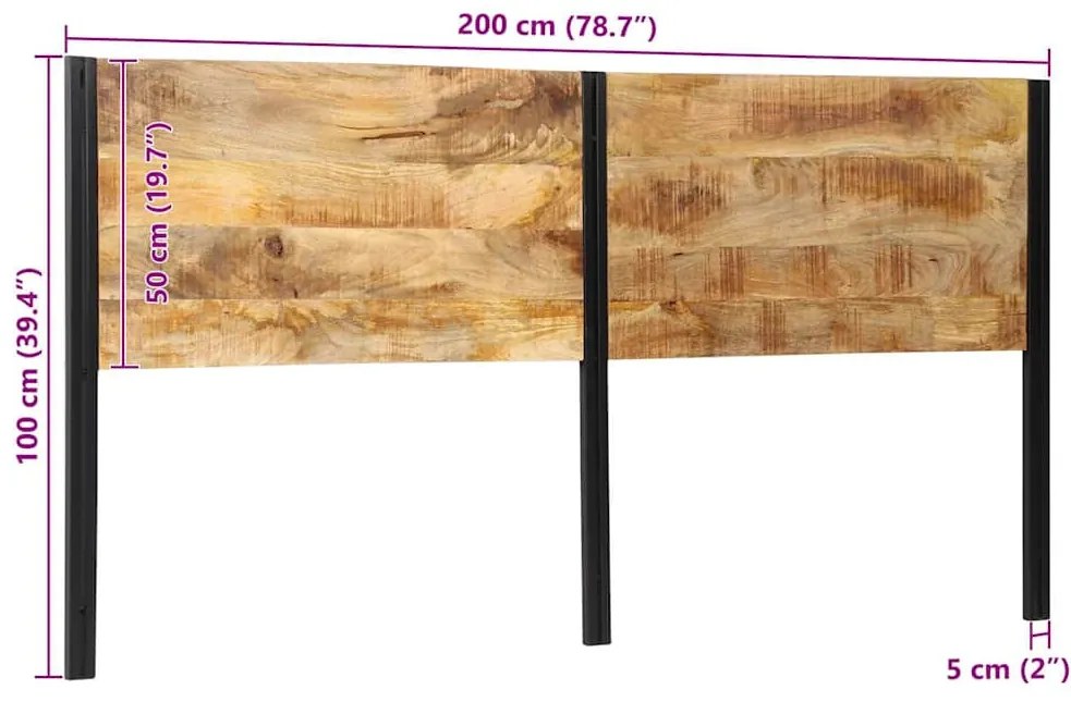 tömör fa mangó és vas fejtámla 200 cm