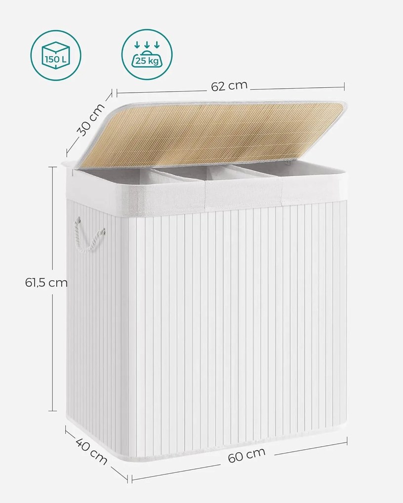 Jurhan DORA bambusz szennyeskosár, 150 l, fehér