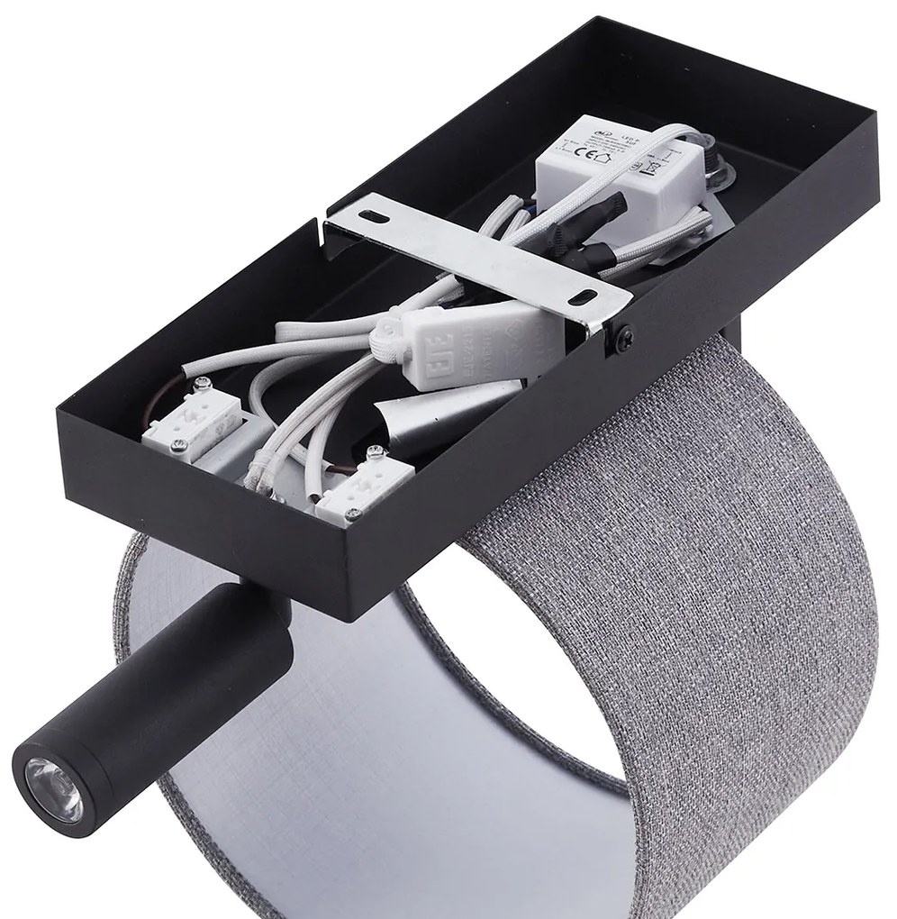 Modern fali lámpa fekete szürke kerek és olvasólámpával - Puglia