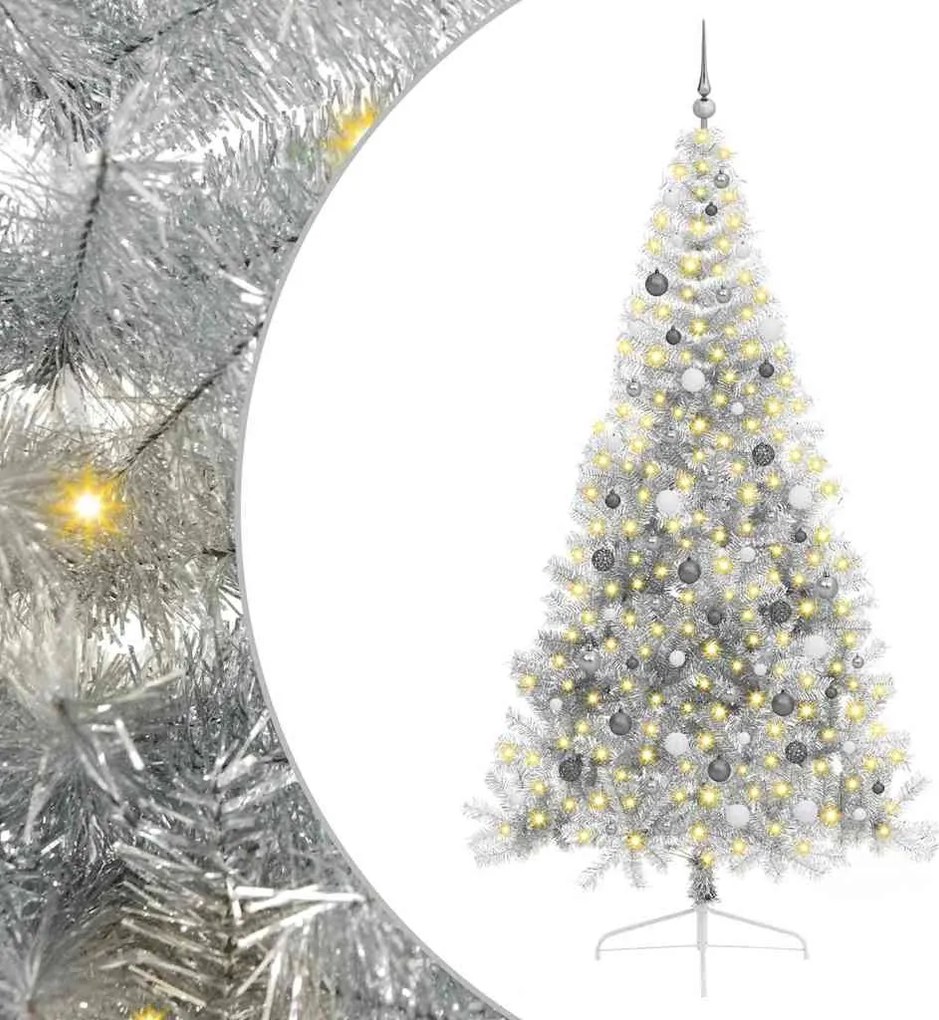 vidaXL Mesterséges, előre világított karácsonyi fa Ezüst 240 cm PET