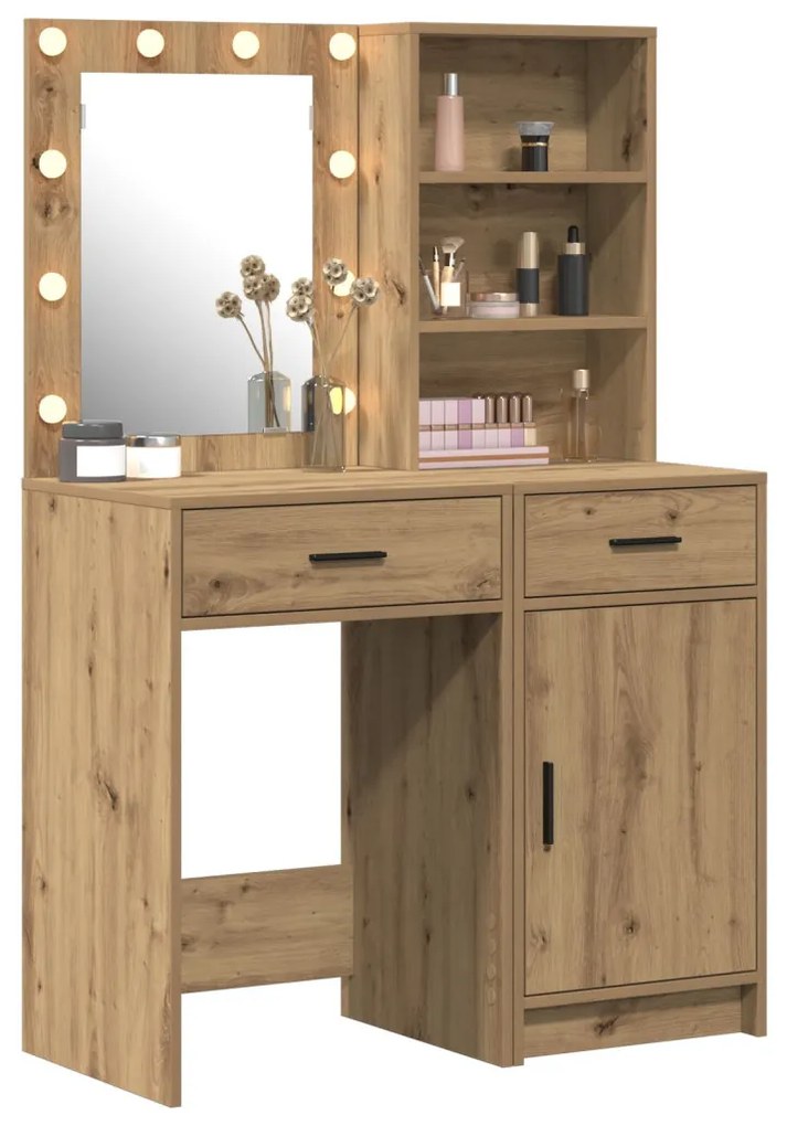 Sminkasztal Készlet 2 pcs kézműves tölgy 50 x 41 x 135 cm