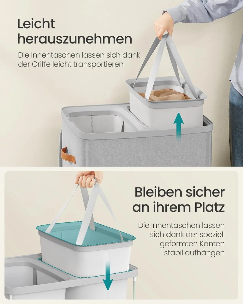 SONGMICS szennyestartó kosár 170 L, 56 × 40 × 75 cm, szürke