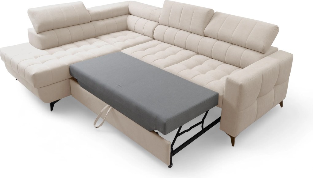 Nardo L sarokkanapé ágyfunkcióval balos - bézs plüss Pretty 03