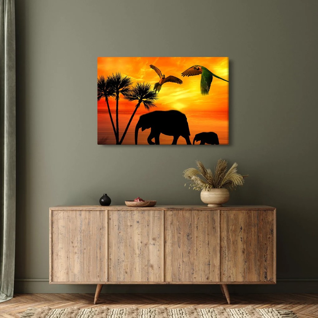 Kép - papagájok és elefántok (90x60 cm)