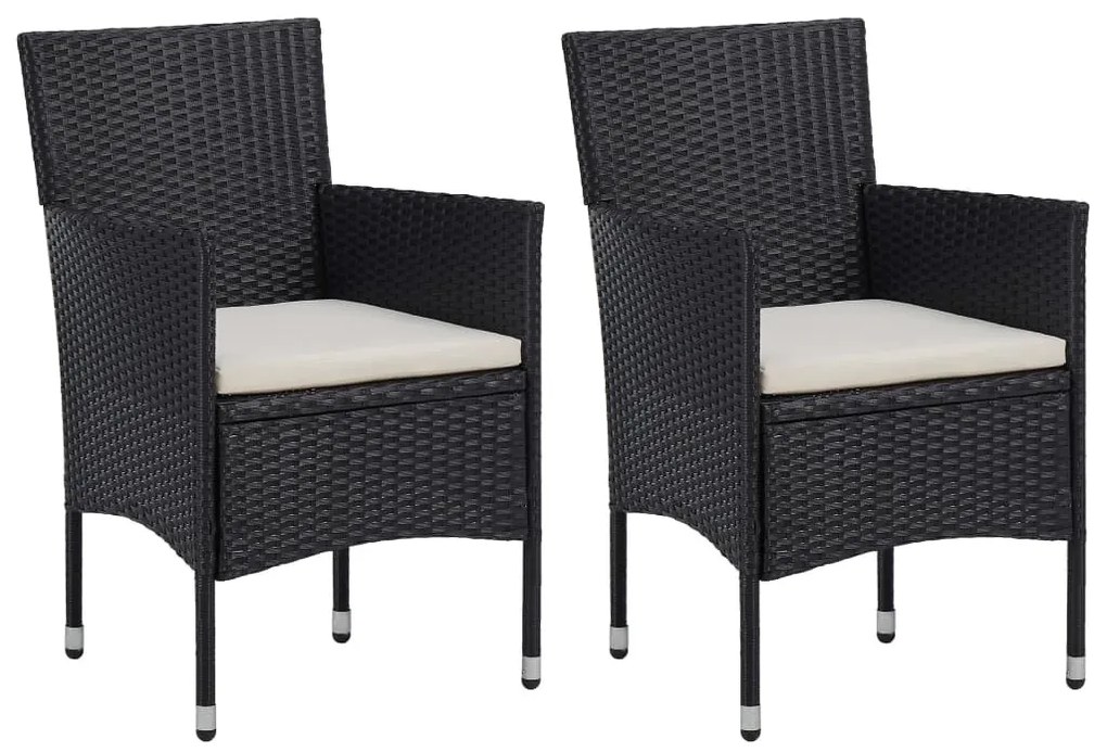 3 részes fekete polyrattan és edzett üveg kerti étkezőszett
