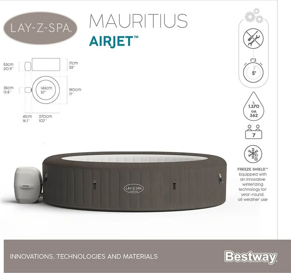 Lay-Z-Spa Mauritius AirJet masszázsmedence 270 cm x 180 cm x 71 cm