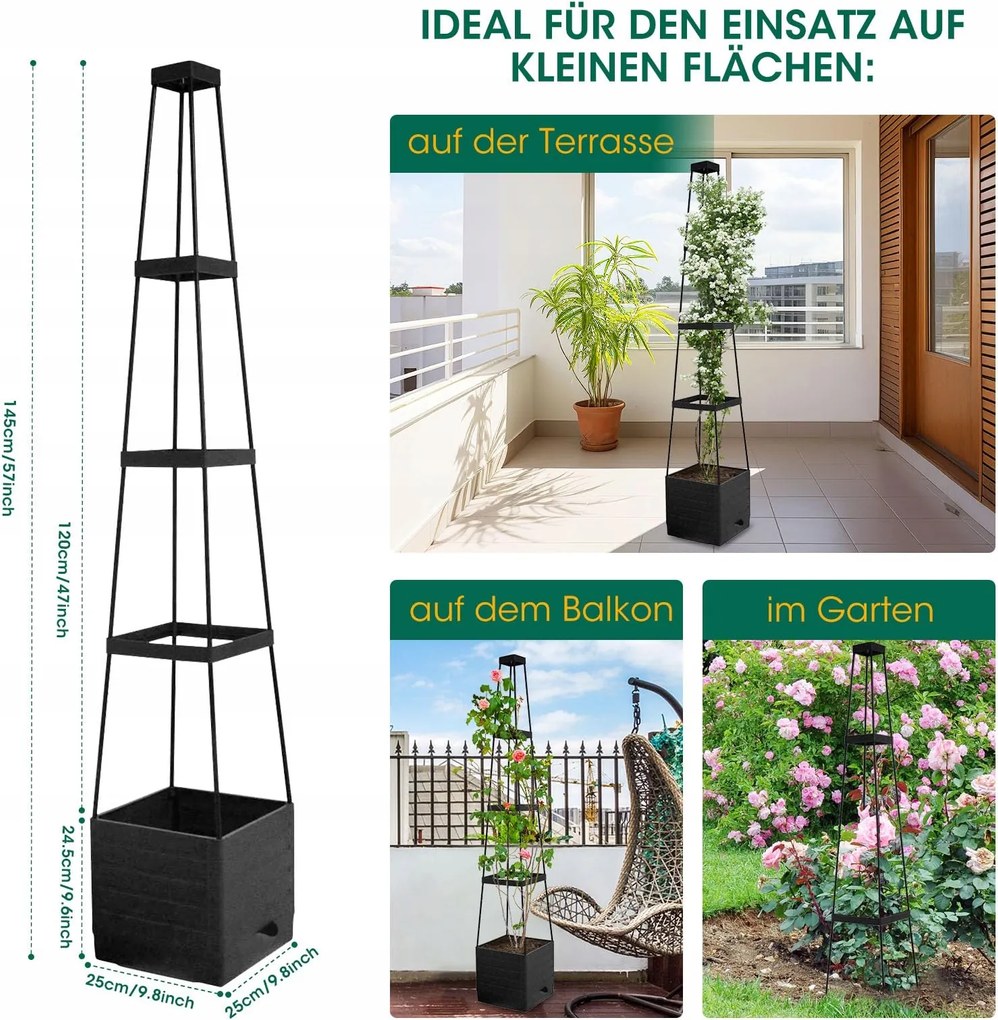 Mymulike Kúszónövény tartó 150 cm virágtartó dobozzal, szürke