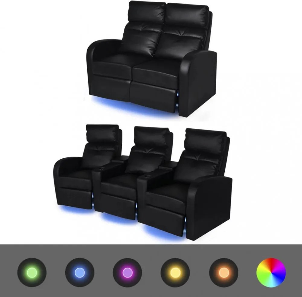 2 db dönthető támlájú led-es műbőr fotel 2+3 személyes fekete
