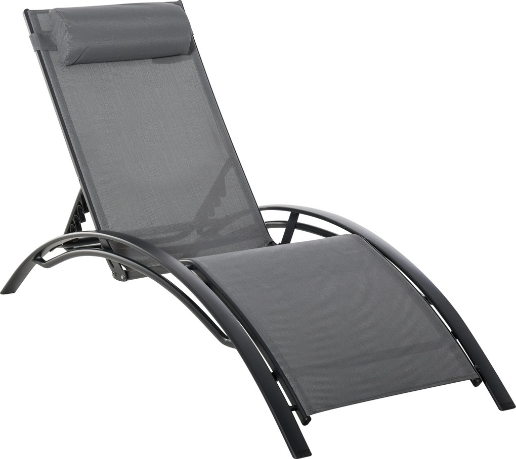 Outsunny Kortárs Tervezésű Kerti Napozóágy, Dönthető, Több Pozíciós Szék, Levehető Fejtámlával, Alumínium, Textilene, méretek: 171L x 64W x 82H cm, Sz