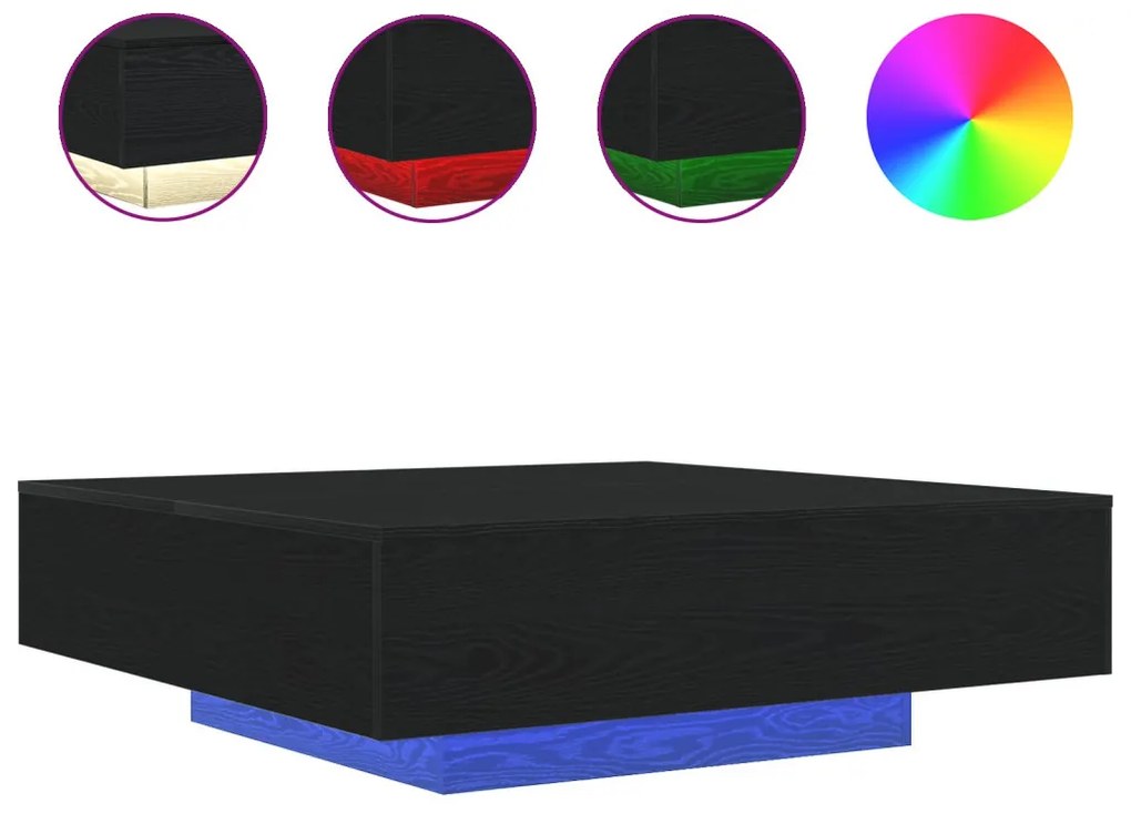 LED lámpás kávézóasztal fekete tölgy 100x100x31 cm