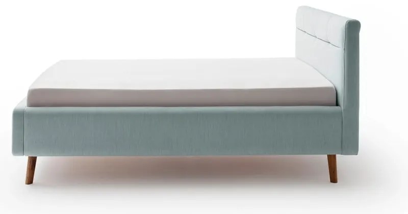 Világoskék kárpitozott ágyneműtartós franciaágy ágyráccsal 140x200 cm Lotte – Meise Möbel