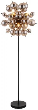 Globo 15633SS Állólámpa fém fekete matt, füstszínű üveggömbök, fekete PVC kábel, lábpedálos kapcsoló a kábelen, ø: 550mm, M: 1550mm, kábel hossza 1800mm, üveggömbök átmérője: 24 x 6 cm, 24 x 10 cm, 6x E14 25W 230V izzók nélkül