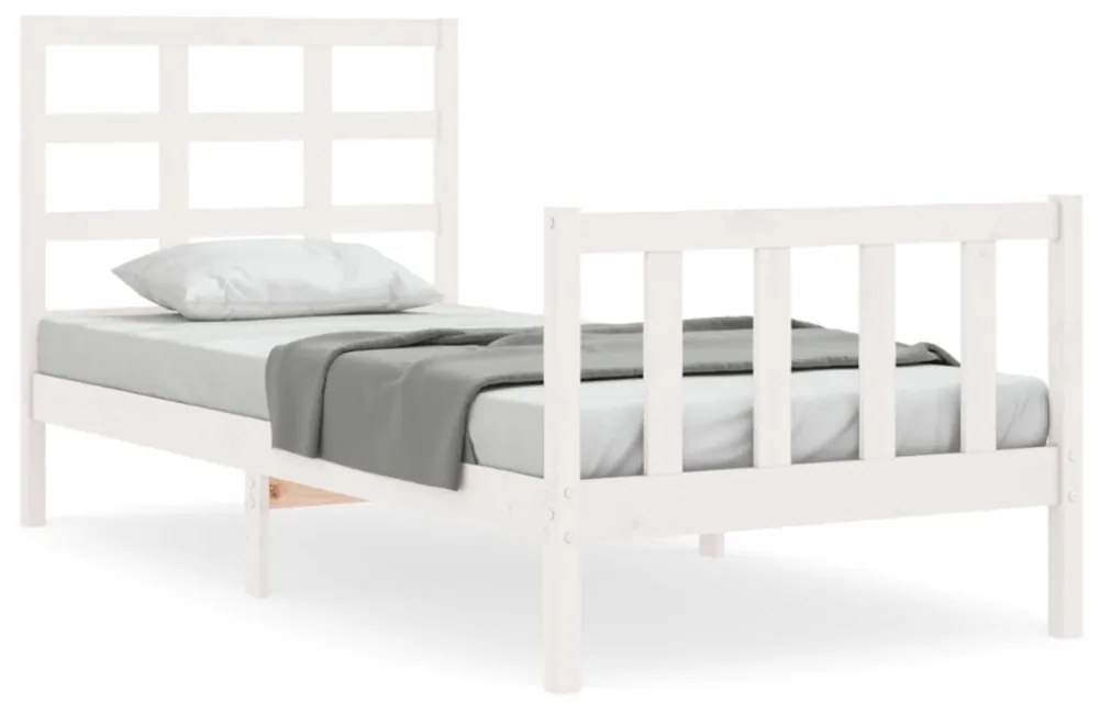 fehér tömör fa ágykeret fejtámlával Small Single