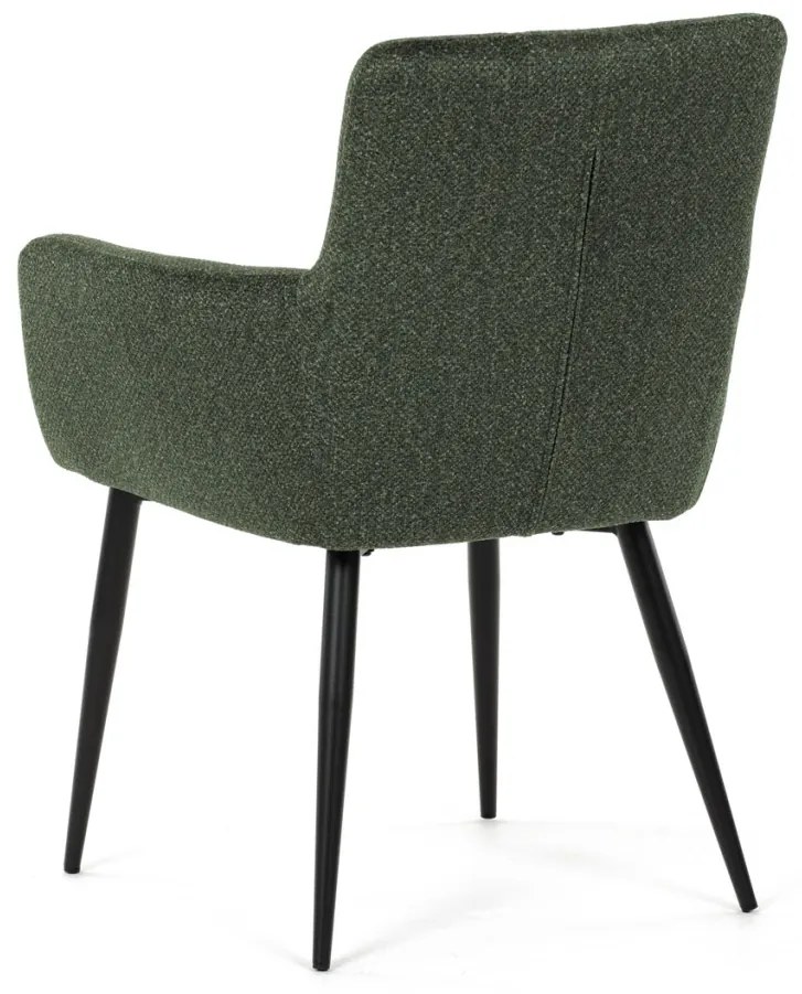 Scaun de sufragerie elegant cu brațe, stofă verde, metal negru