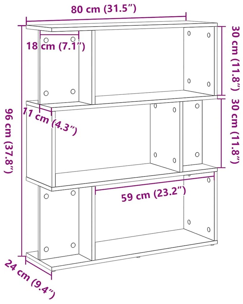 fekete tölgy szerelt fa könyvespolc 80x24x96 cm