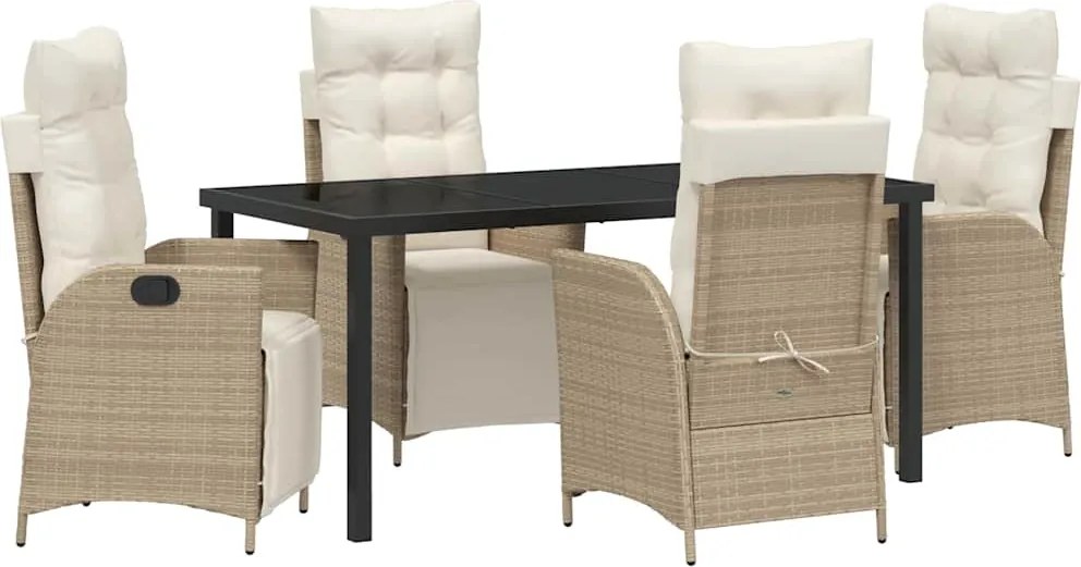 vidaXL Kert étkező szett párnával 5 pcs Bézs polirattan