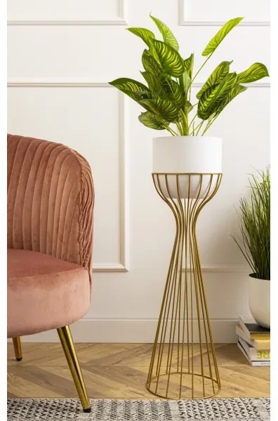 Fém virágcserép LOFT 68x20 cm arany/fehér