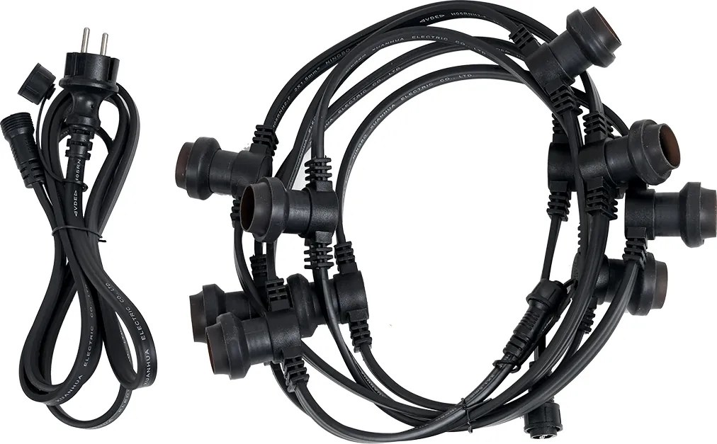 Összekapcsolható fekete fényfüzér dugóval 6m, E27 10 izzóval IP44 - Lubber