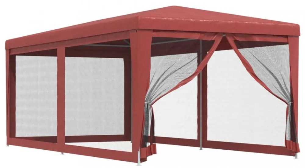 piros HDPE rendezvénysátor 6 hálós oldalfallal 3 x 6 m