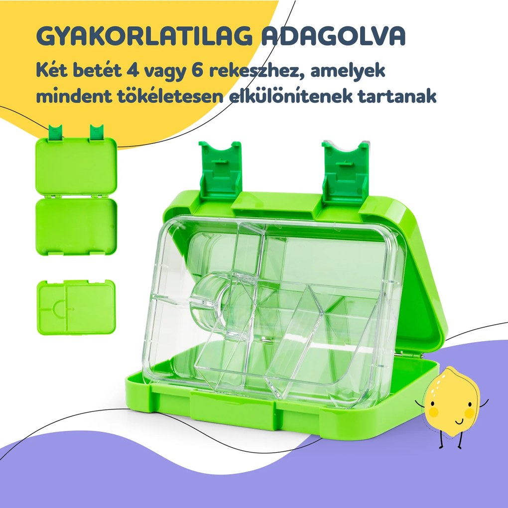 Klarstein Schmatzfatz junior tízórais doboz, 6 rekesz, 21,3 x 15 x 4,5 cm, BPA mentes
