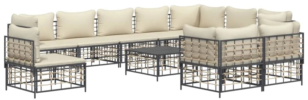 11 részes antracitszürke polyrattan kerti ülőgarnitúra párnával