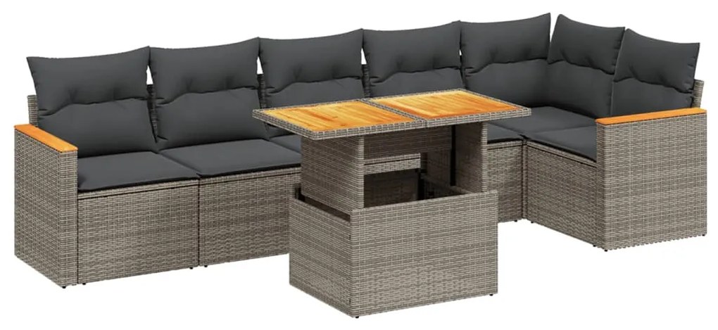7 részes szürke polyrattan kerti ülőgarnitúra párnákkal